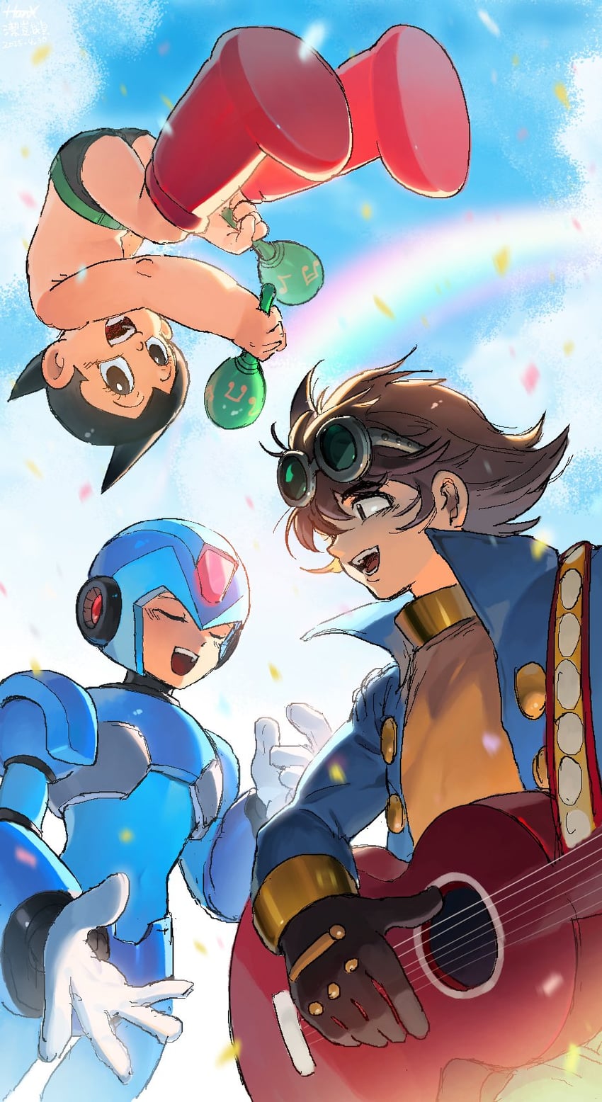 x, atom, and jiro (mega man and 4 more) drawn by buzzsaw_(6631455)