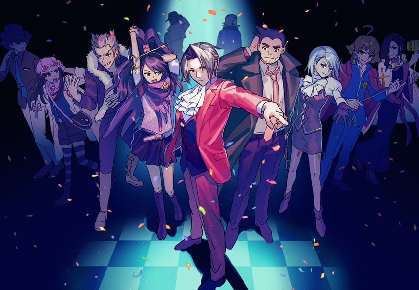 miles edgeworth, franziska von karma, dick gumshoe, ema skye, kay faraday, and 6 more (ace attorney and 2 more) drawn by oshaberi_usagi
