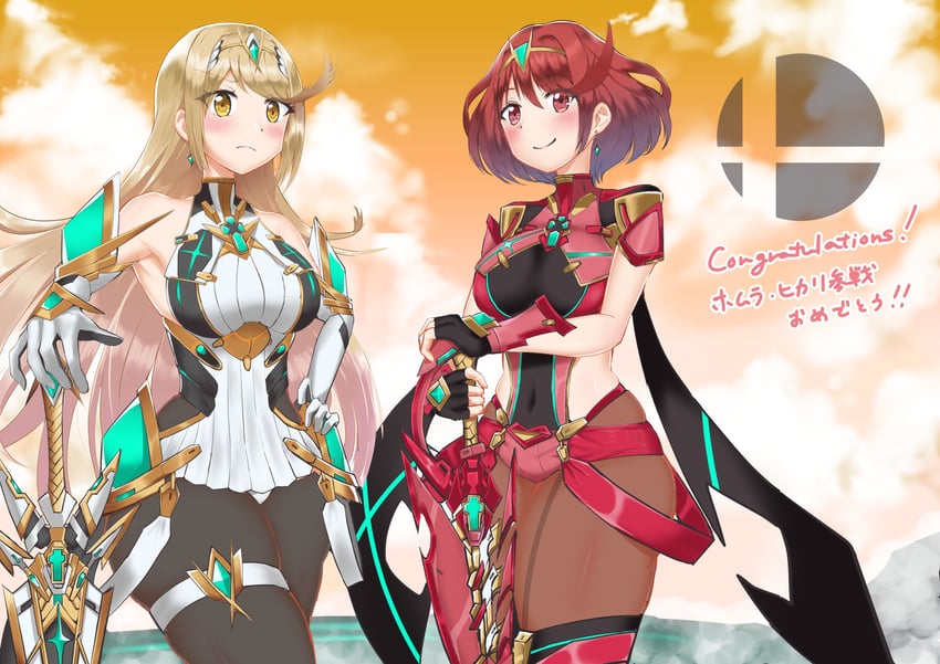 pyra and mythra (xenoblade chronicles and 2 more) drawn by ii_tea