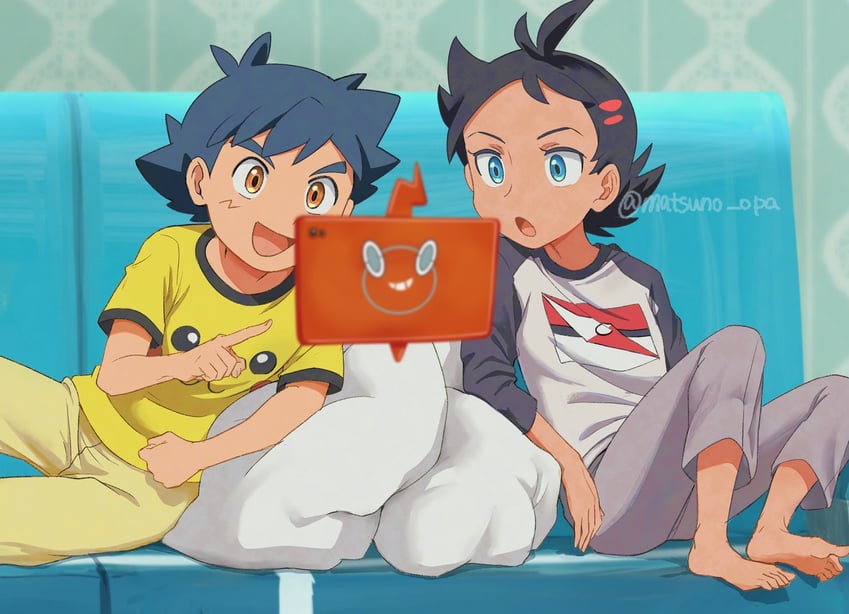 pikachu, ash ketchum, rotom, rotom phone, and goh (pokemon and 1 more) drawn by matsuno_opa
