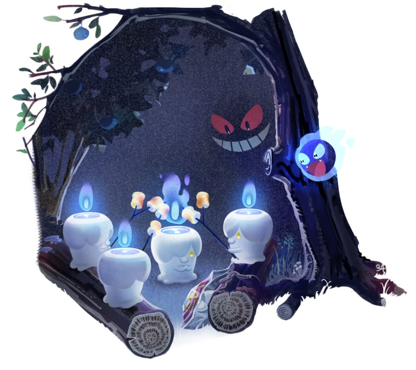 gengar, litwick, and gastly (pokemon) drawn by samsa_(dw-100)