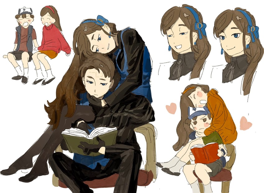 mabel pines, dipper pines, dipper gleeful, and mabel gleeful (gravity falls and 1 more) drawn by ma_fu