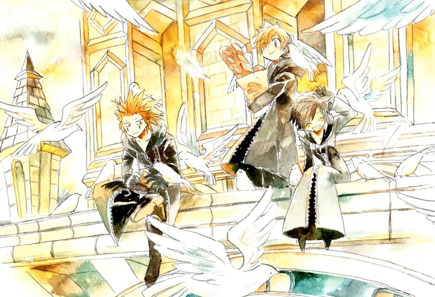 roxas, xion, and axel (kingdom hearts and 1 more) drawn by tomatoyama