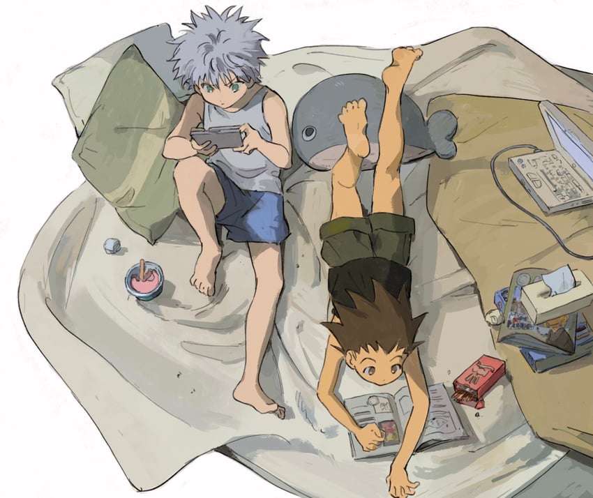 killua zoldyck and gon freecss (hunter x hunter) drawn by kgeroua