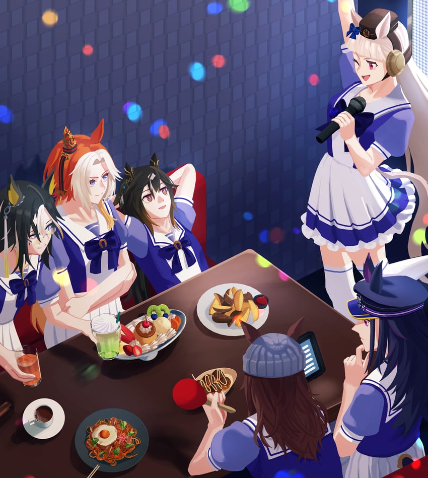 gold ship, nakayama festa, orfevre, dream journey, fenomeno, and 1 more (umamusume) drawn by fuduki.