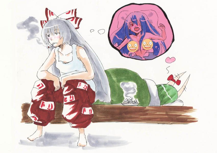 fujiwara no mokou, kamishirasawa keine, ex-keine, and yagokoro (touhou) drawn by reon_(saikyou)