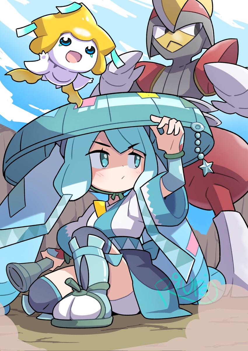 hatsune miku, jirachi, bisharp, and steel miku (pokemon and 2 more) drawn by rgurei0529