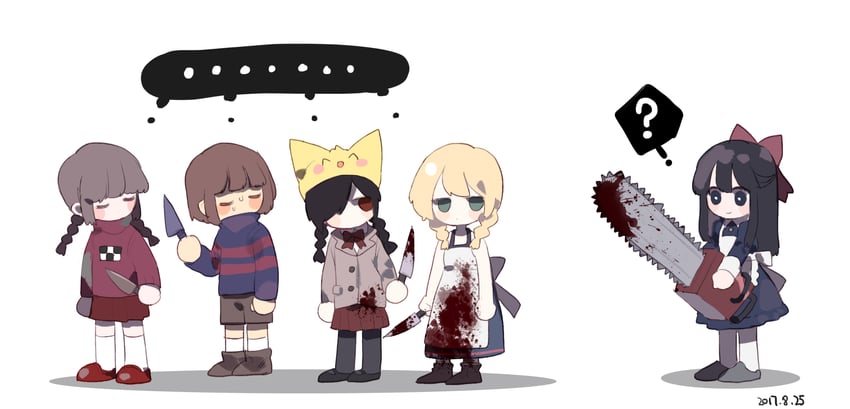frisk, madotsuki, viola, kurai yonaka, aya drevis, and 1 more (undertale and 5 more) drawn by asphyxia17
