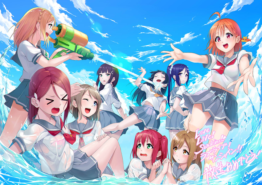 watanabe you, tsushima yoshiko, sakurauchi riko, takami chika, matsuura kanan, and 4 more (love live! and 1 more) drawn by ginopi