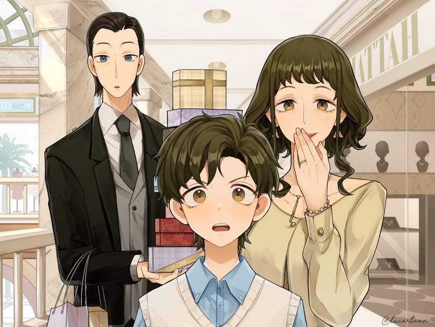 damian desmond, melinda desmond, and jeeves (spy x family) drawn by ducartoon