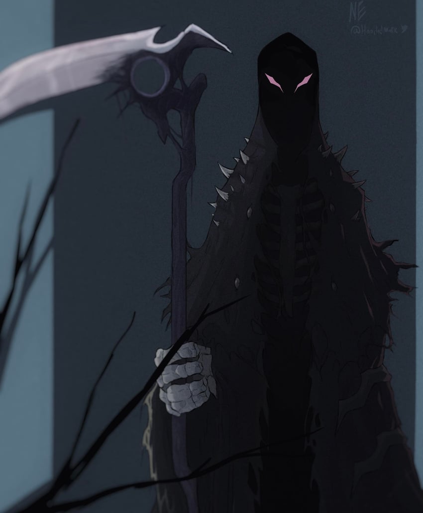 mori calliope and death (hololive and 1 more) drawn by hoodedmask