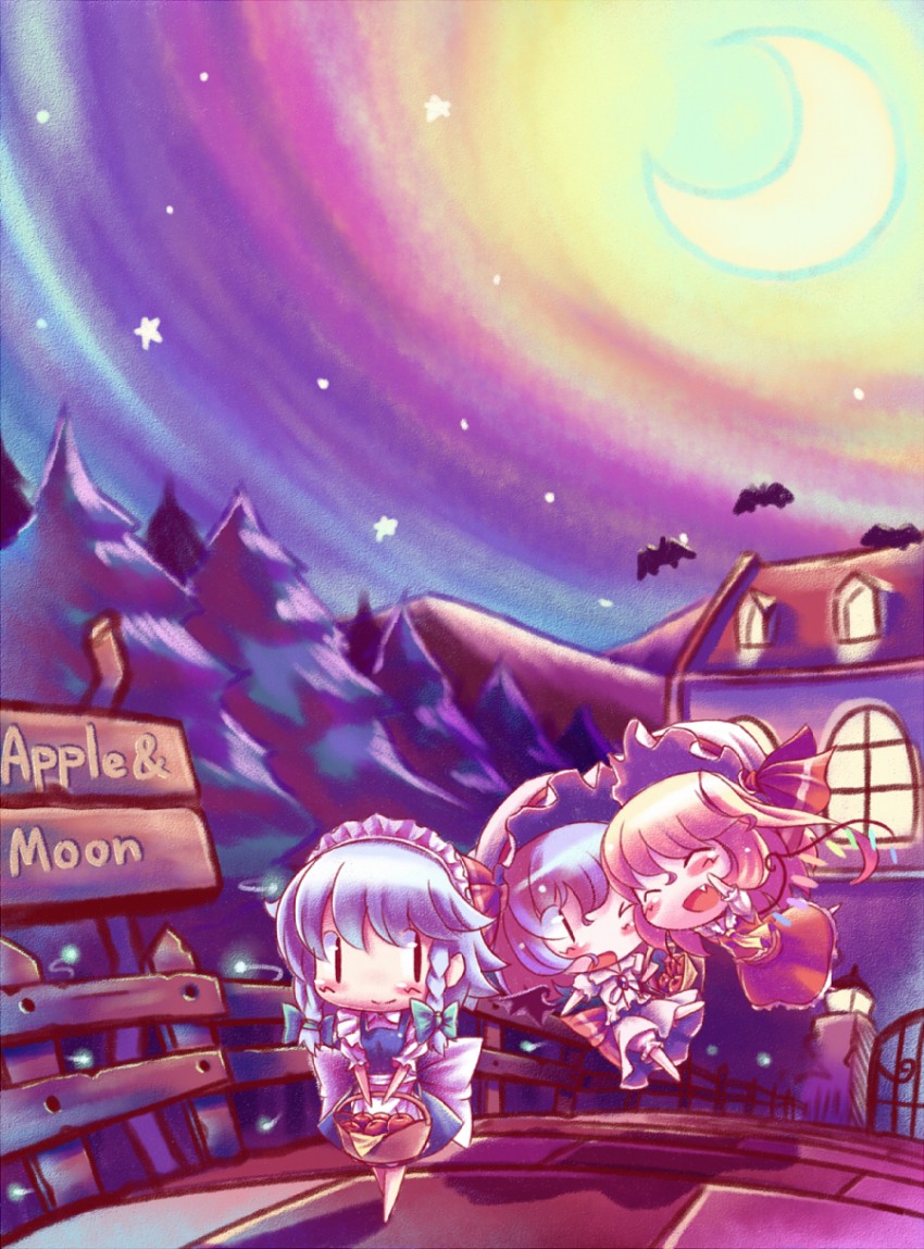 remilia scarlet, flandre scarlet, and izayoi sakuya (touhou) drawn by takahero
