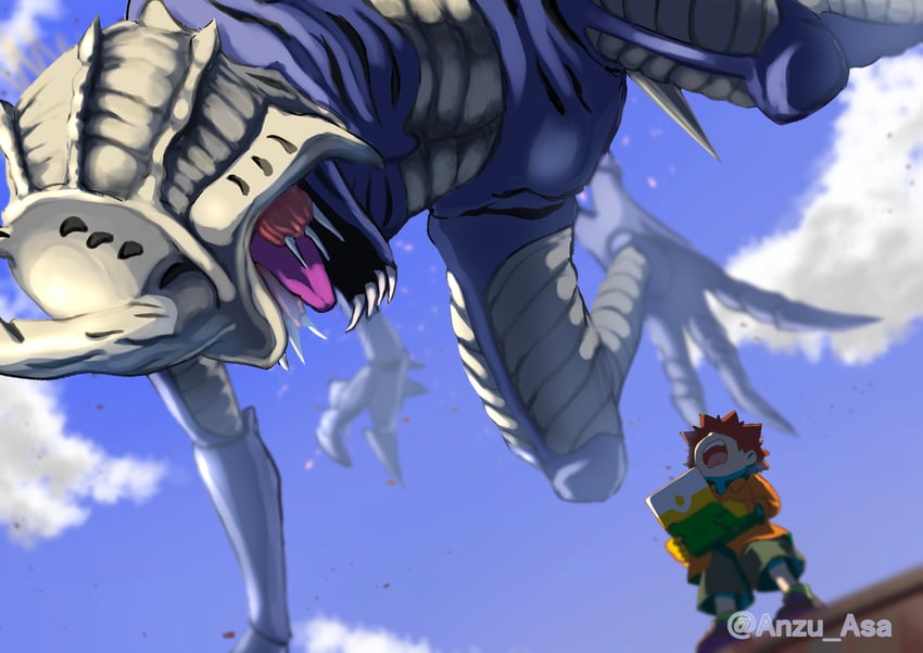 izumi koshiro and kabuterimon (digimon and 1 more) drawn by kesica_ran
