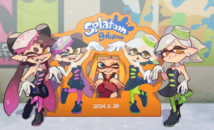 inkling player character, inkling girl, callie, marie, and agent 3 (splatoon) drawn by ukata