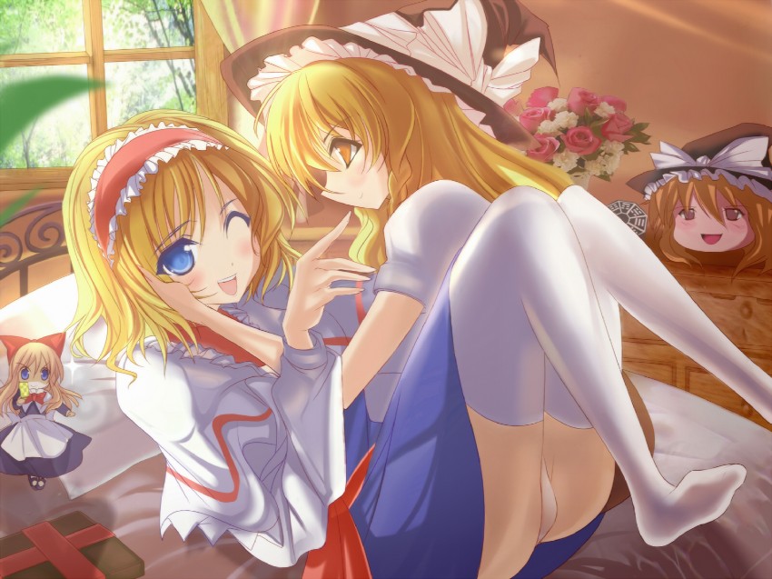 kirisame marisa, alice margatroid, and shanghai doll (touhou) drawn by marionette_(excle)