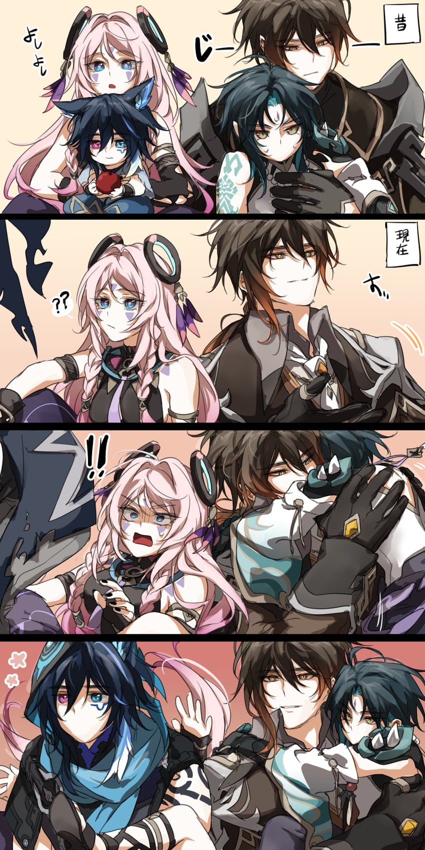 zhongli, xiao, citlali, and ororon (genshin impact) drawn by ee_kang12