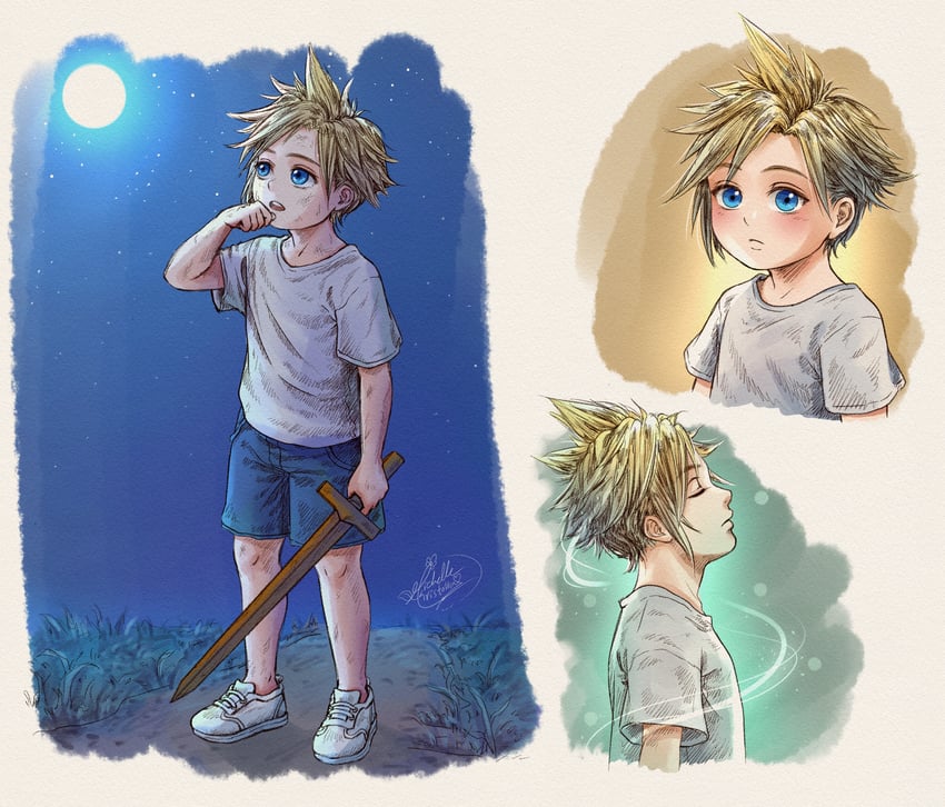 cloud strife (final fantasy and 2 more) drawn by michelle_kristolia