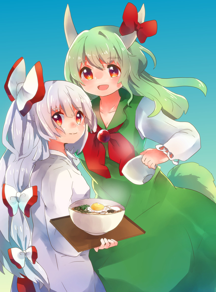 fujiwara no mokou, kamishirasawa keine, and ex-keine (touhou) drawn by shukinuko