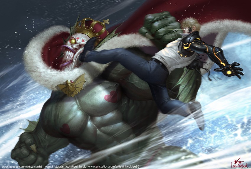 genos and deep sea king (one-punch man) drawn by in-hyuk_lee
