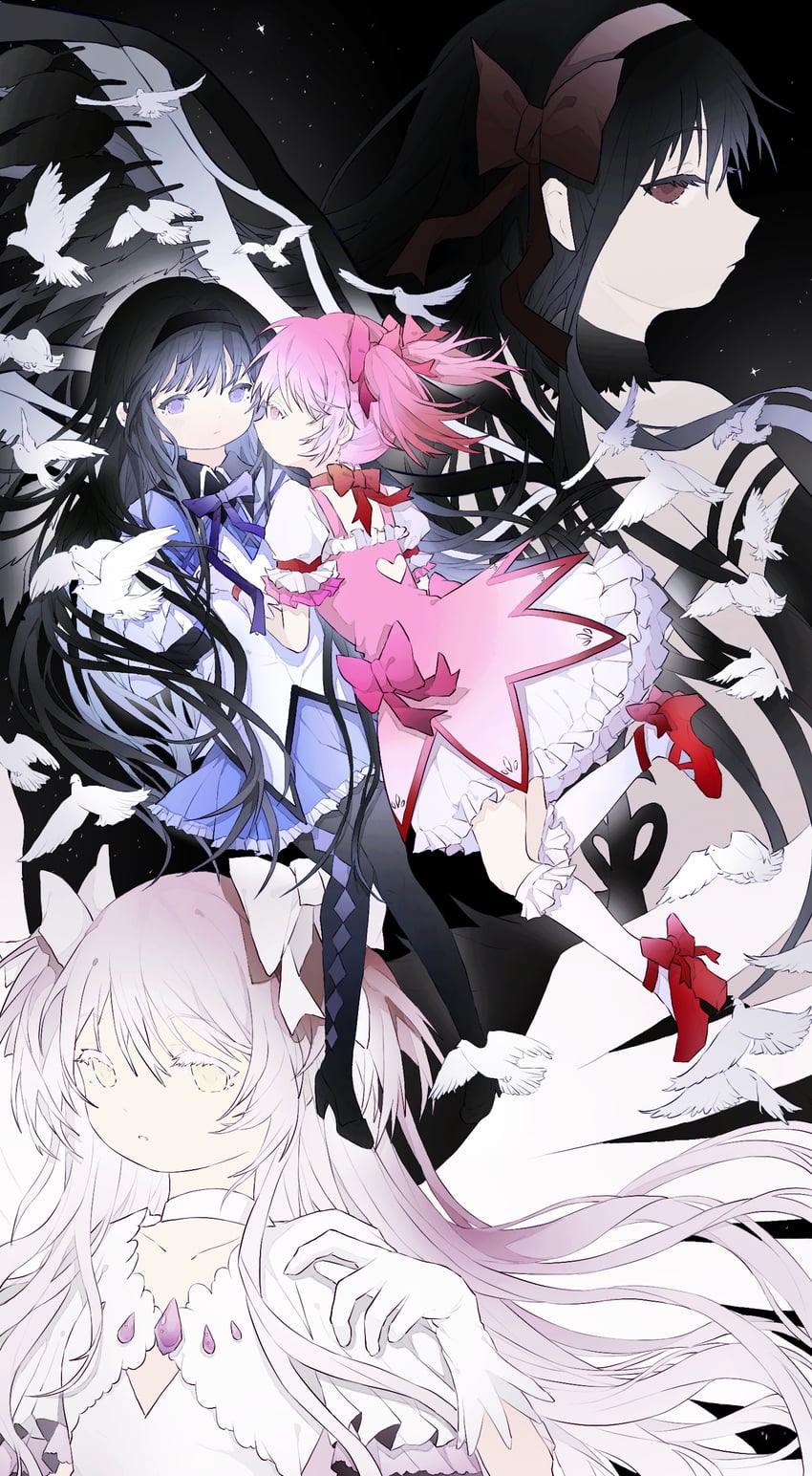 akemi homura, kaname madoka, ultimate madoka, and akuma homura (mahou shoujo madoka magica and 1 more) drawn by winbow