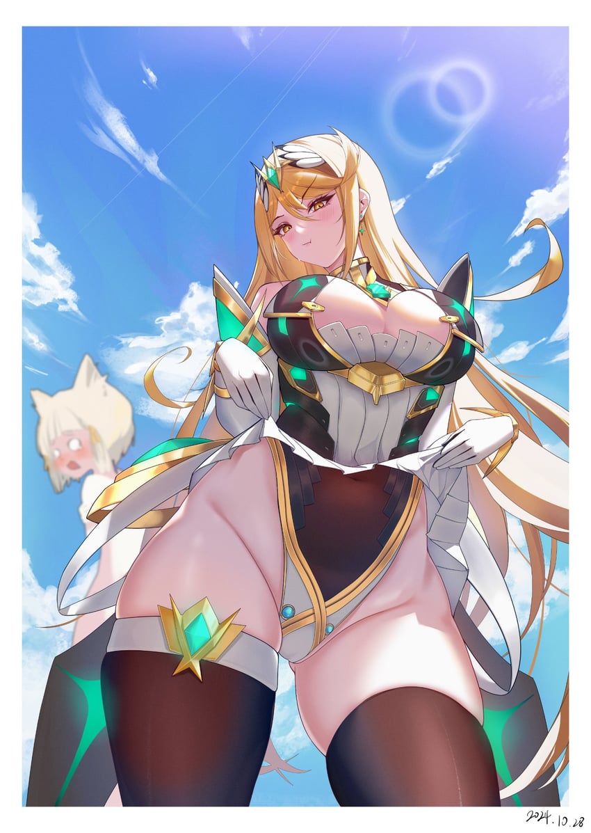 mythra and nia (xenoblade chronicles and 1 more) drawn by frost.37