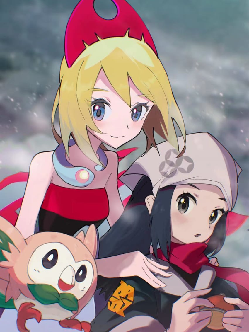 akari, rowlet, and irida (pokemon and 1 more) drawn by arc_draws