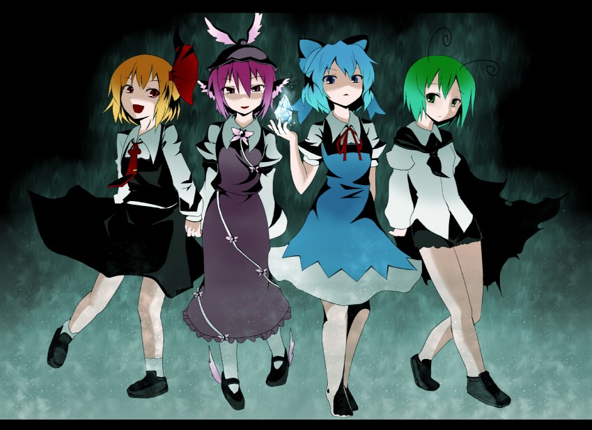 cirno, rumia, mystia lorelei, and wriggle nightbug (touhou) drawn by ayagi_daifuku