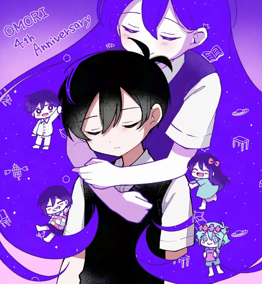 sunny, basil, aubrey, mari, kel, and 1 more (omori) drawn by kiimorisame
