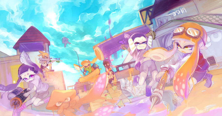 inkling player character, inkling girl, and inkling boy (splatoon and 1 more) drawn by mizu-kun