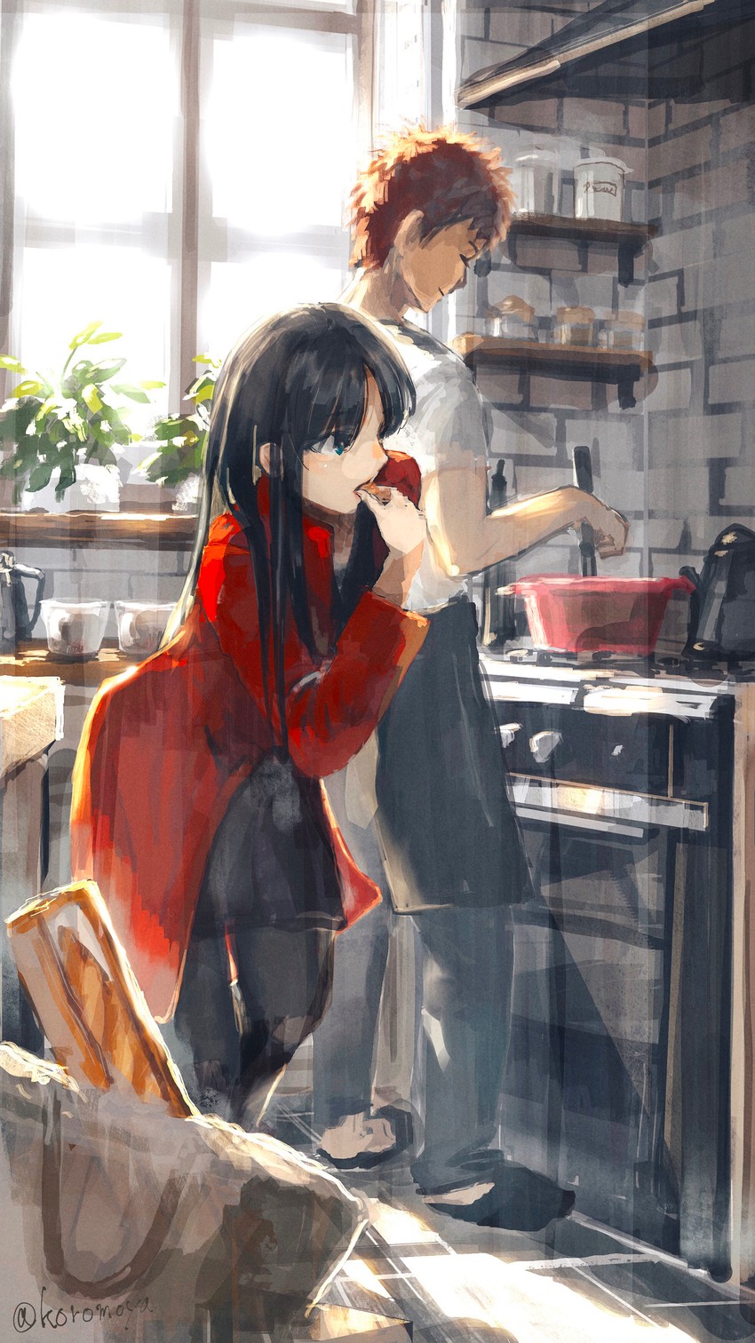 tohsaka rin and emiya shirou (fate and 1 more) drawn by koromoya