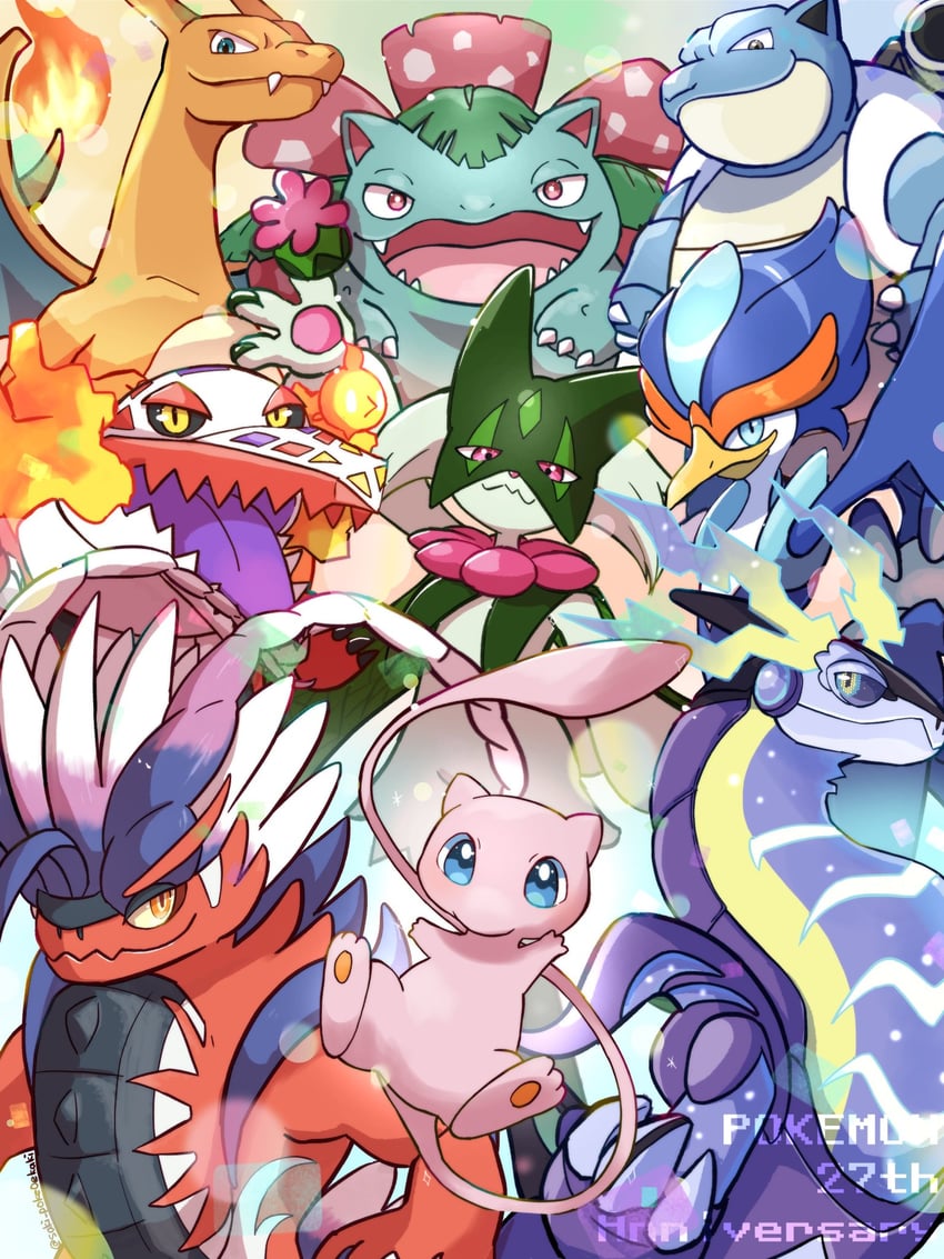 charizard, meowscarada, mew, venusaur, blastoise, and 4 more (pokemon) drawn by saki_pokeoekaki
