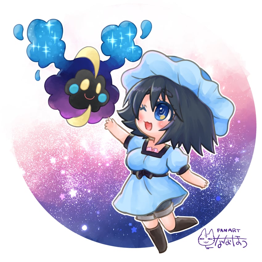 cosmog and shiina mayuri (pokemon and 1 more) drawn by nanahou_(togawa_togame)