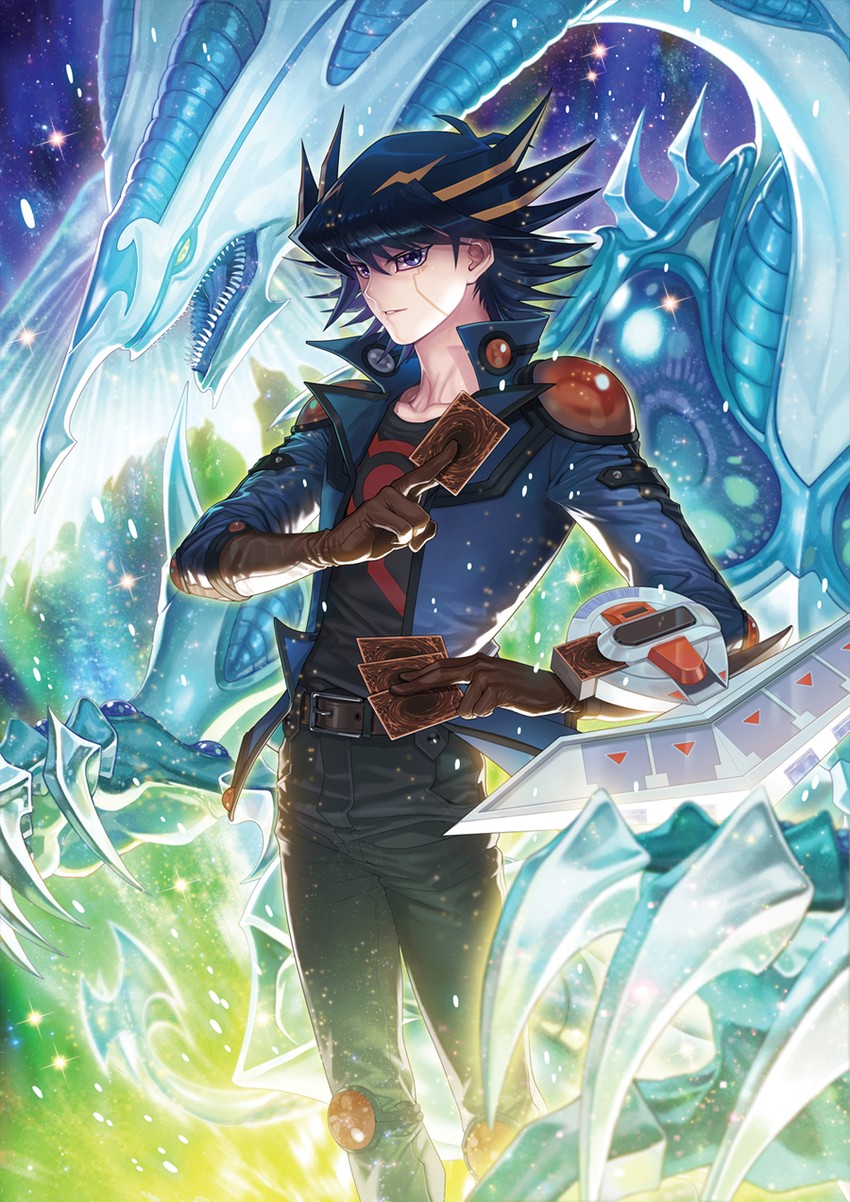 fudo yusei and stardust dragon (yu-gi-oh! and 1 more) drawn by yna