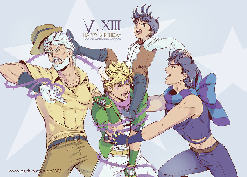 joseph joestar, caesar anthonio zeppeli, and hermit purple (jojo no kimyou na bouken and 1 more) drawn by m_(cat921911)