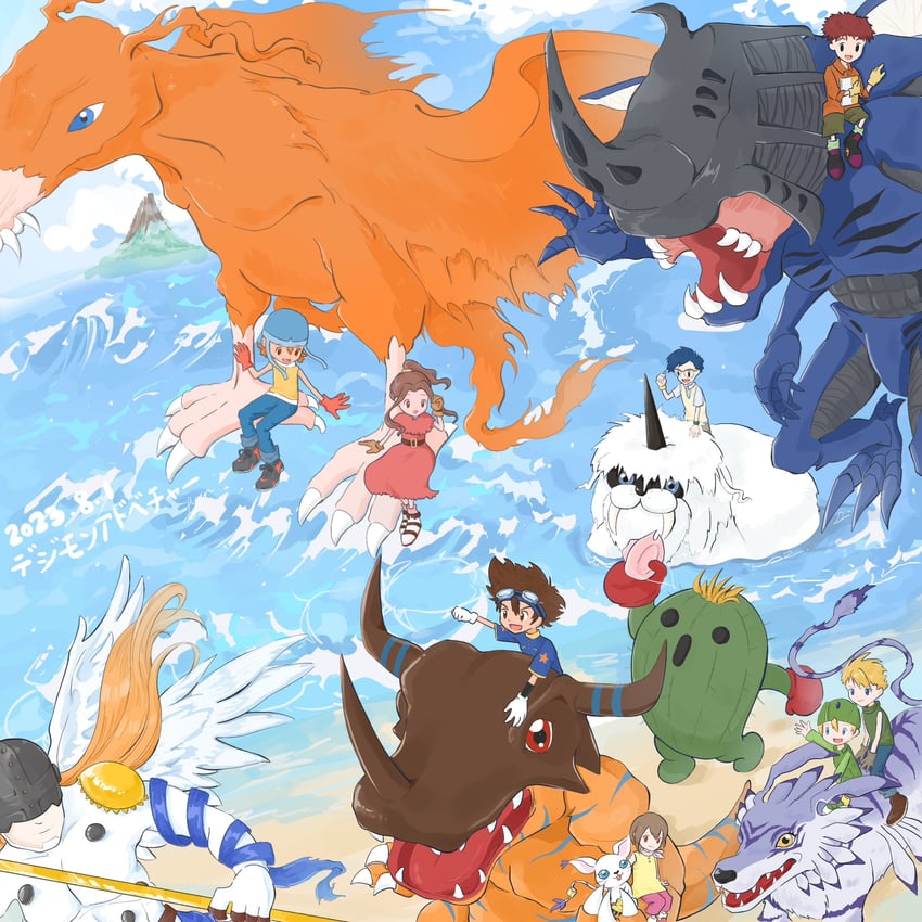 yagami hikari, yagami taichi, tailmon, tachikawa mimi, takenouchi sora, and 11 more (digimon and 1 more) drawn by piggypoppy1