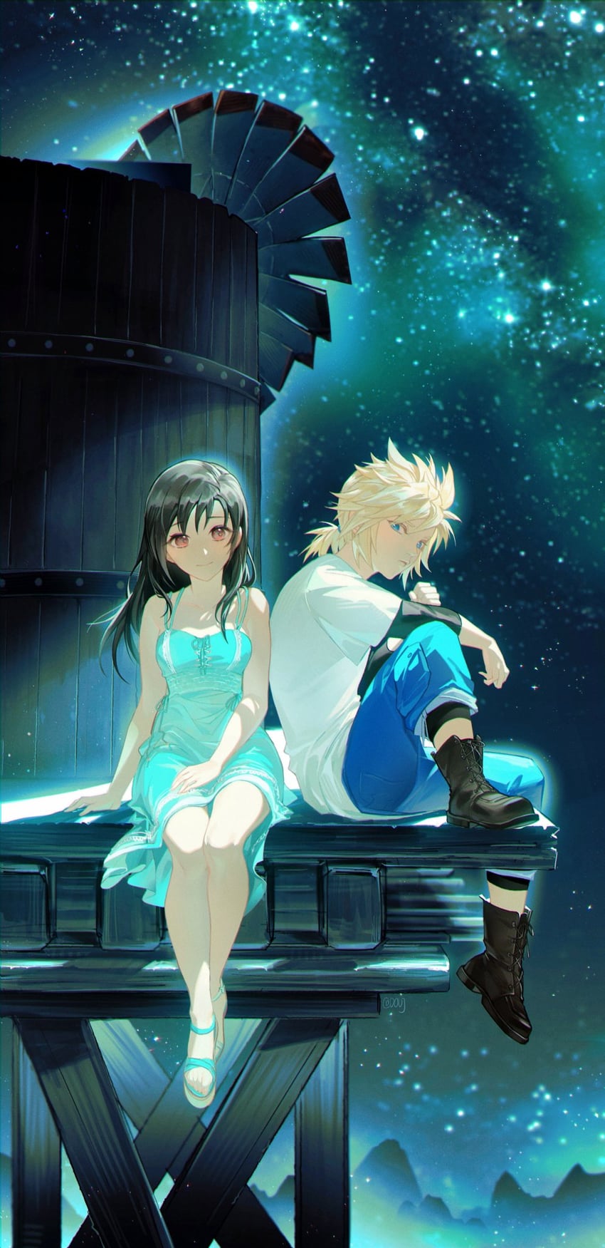 tifa lockhart and cloud strife (final fantasy and 2 more) drawn by duoj_ji