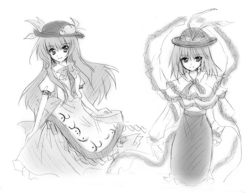 hinanawi tenshi and nagae iku (touhou) drawn by zi_ying