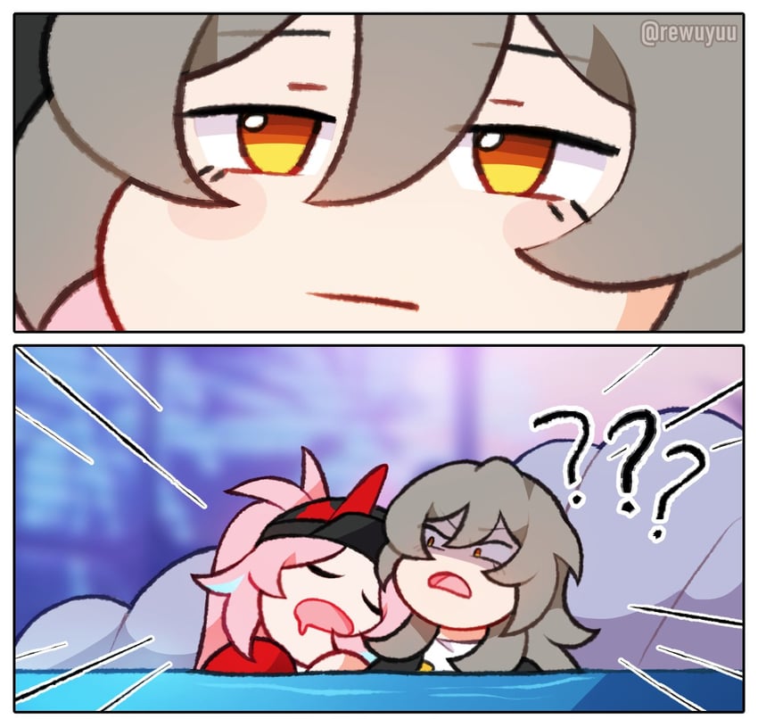 trailblazer, stelle, and rappa (honkai and 1 more) drawn by rewuyuu