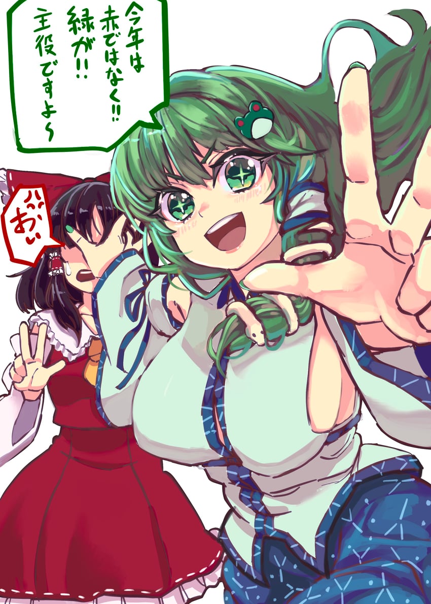 hakurei reimu and kochiya sanae (touhou) drawn by kaden_(muxt8423)
