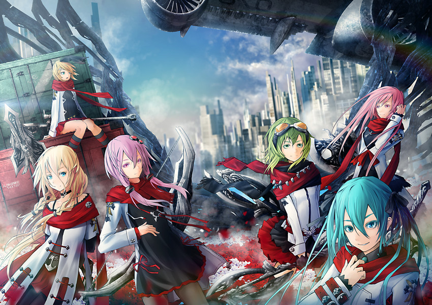 hatsune miku, kagamine rin, megurine luka, yuzuki yukari, gumi, and 1 more (vocaloid and 1 more) drawn by ajigo