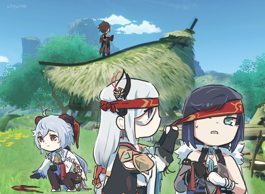 ganyu, zhongli, shenhe, and yelan (genshin impact) drawn by xinzoruo