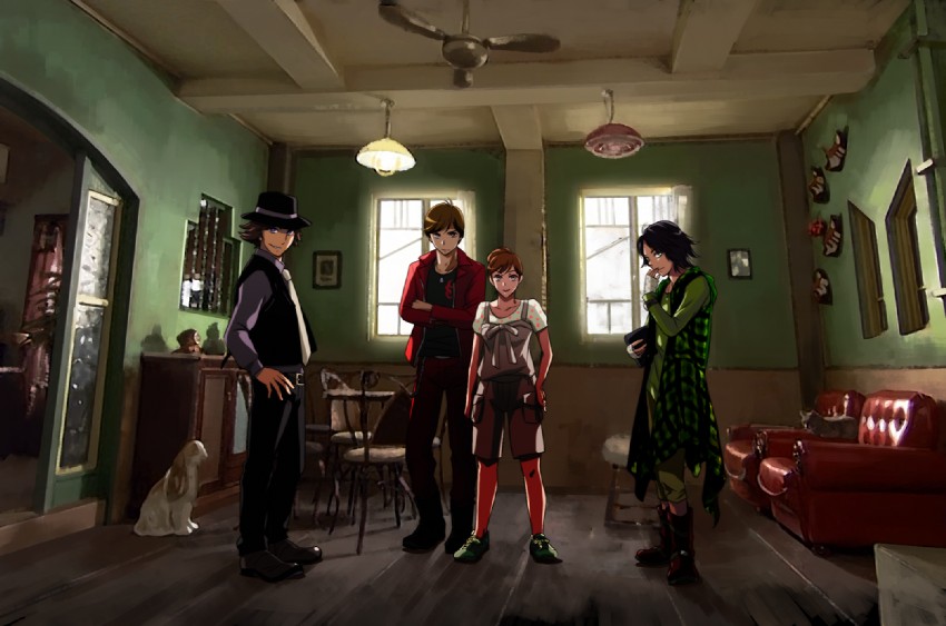 philip, hidari shoutarou, narumi akiko, and terui ryuu (kamen rider and 1 more) drawn by ashi_ura