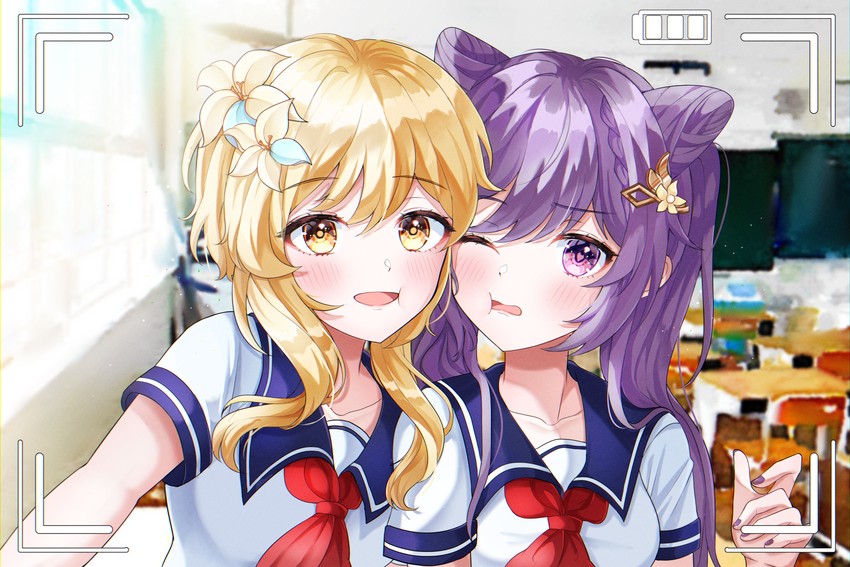 lumine and keqing (genshin impact) drawn by ronya_(ronya_s2)