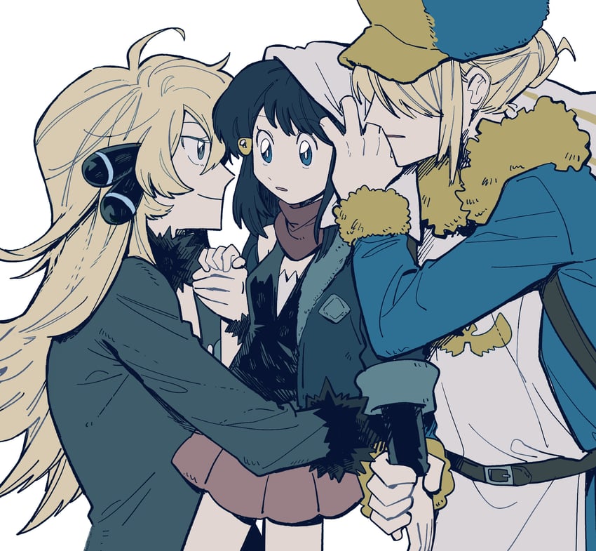 dawn, cynthia, akari, and volo (pokemon and 2 more) drawn by 79x_(ox79xo)