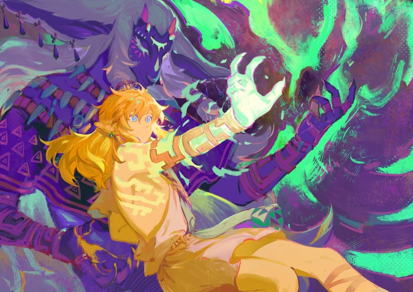 link and rauru (the legend of zelda and 1 more) drawn by reneelric
