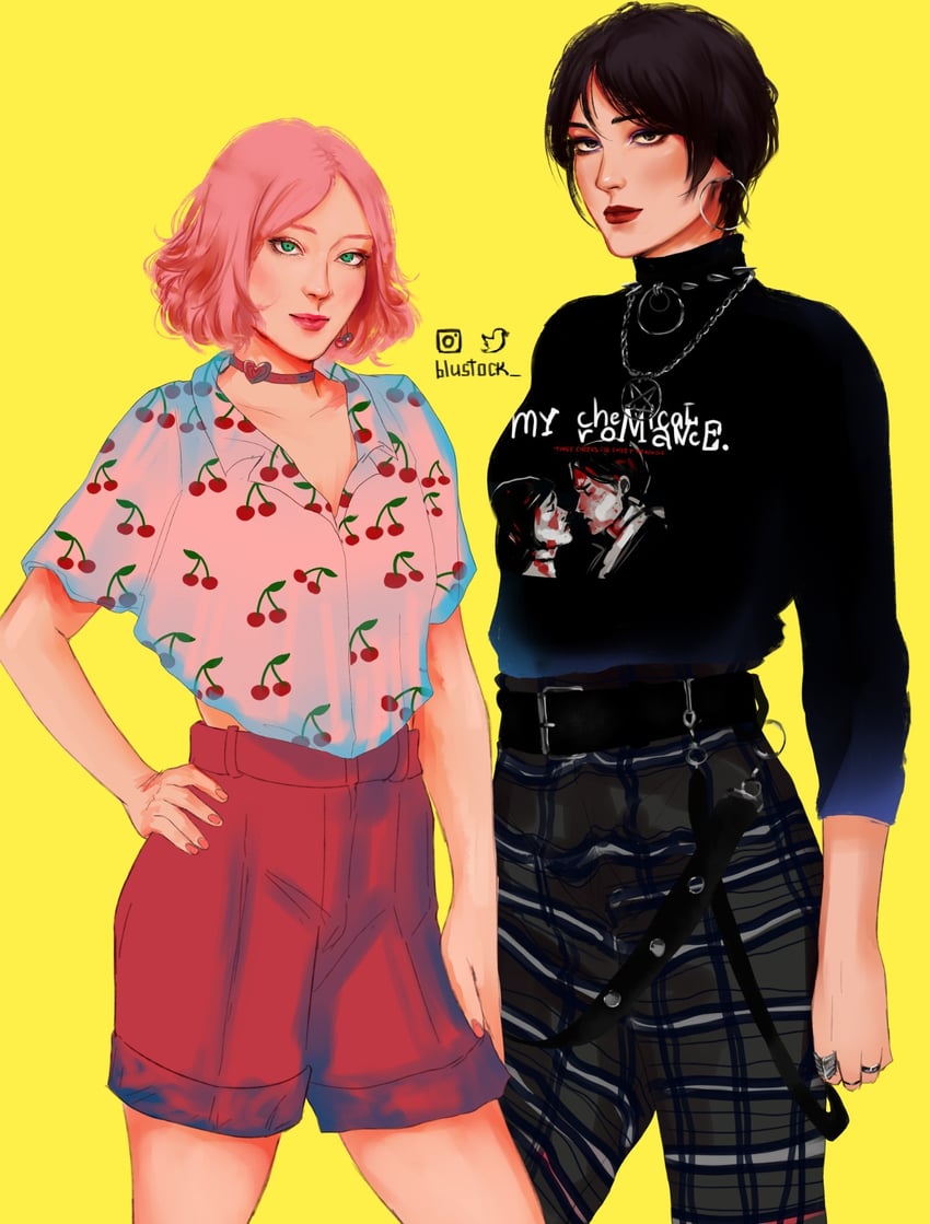 haruno sakura and mikasa ackerman (naruto and 2 more) drawn by blustock