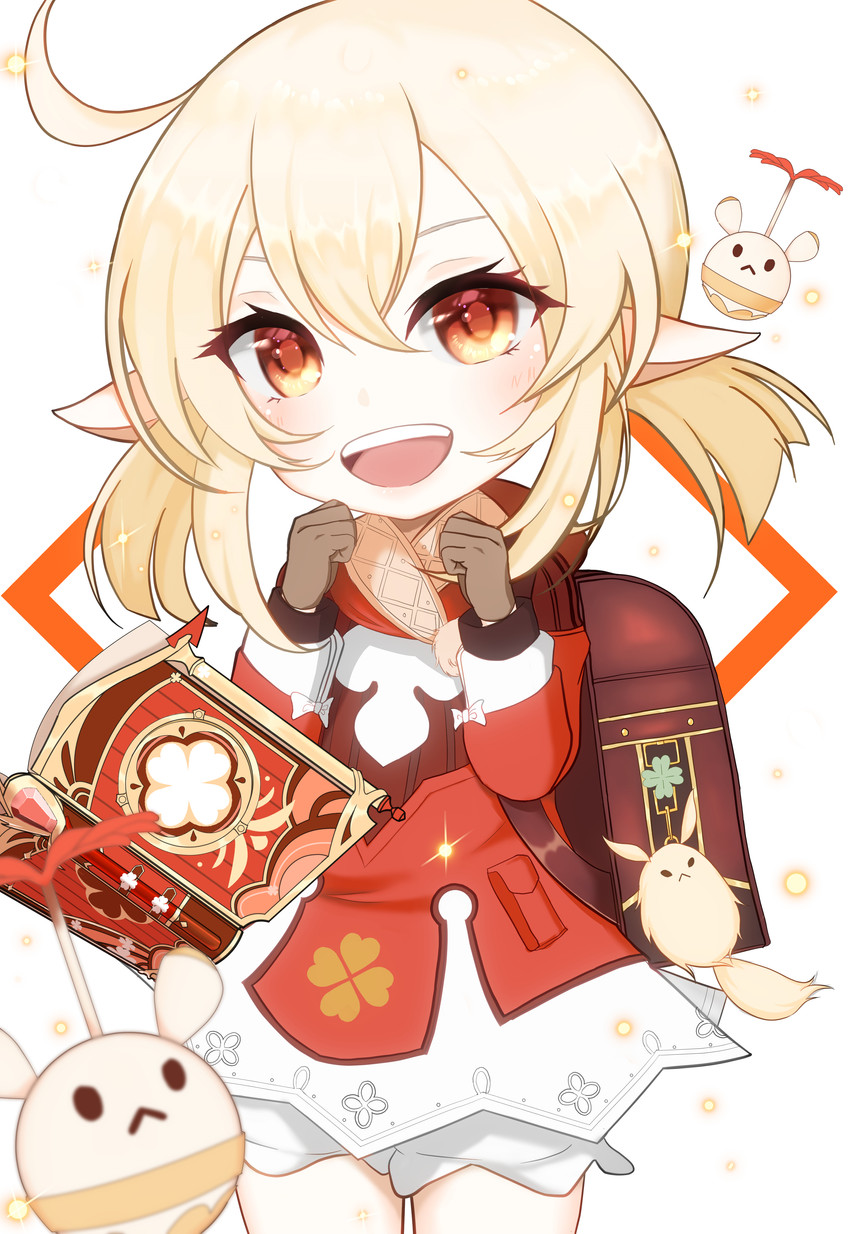 klee, dodoco, and jumpy dumpty (genshin impact) drawn by chibi_yuki