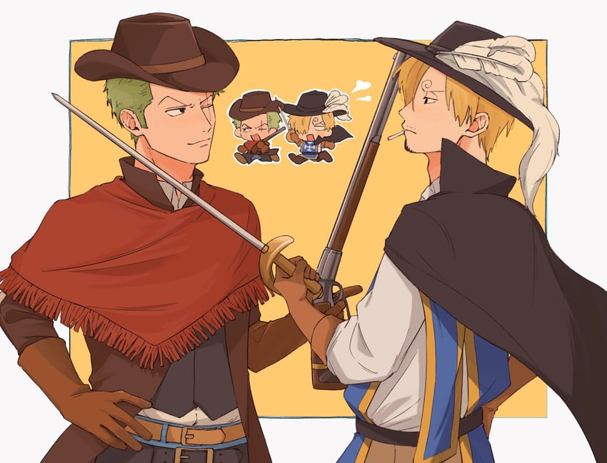roronoa zoro and sanji (one piece and 1 more) drawn by iqracha