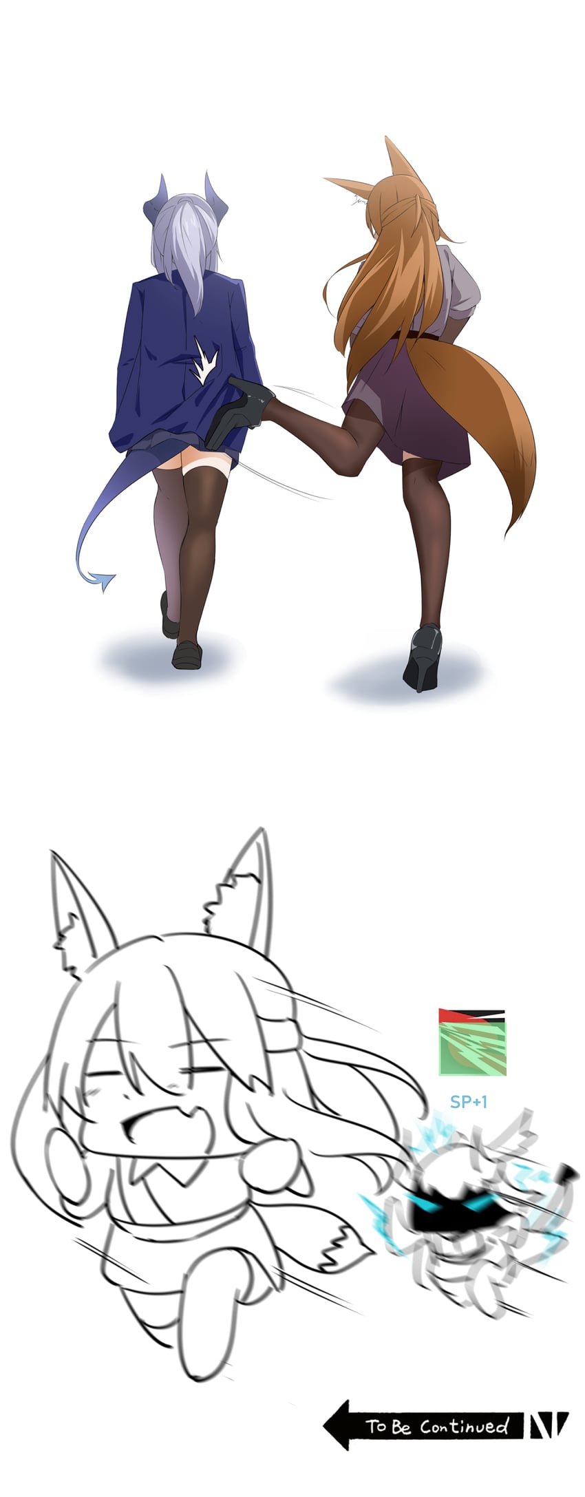franka and liskarm (arknights and 1 more) drawn by xllam
