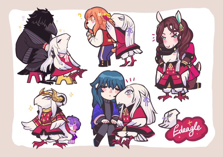 female byleth, edelgard von hresvelg, dorothea arnault, bernadetta von varley, hubert von vestra, and 1 more (fire emblem and 2 more) drawn by soursoppi